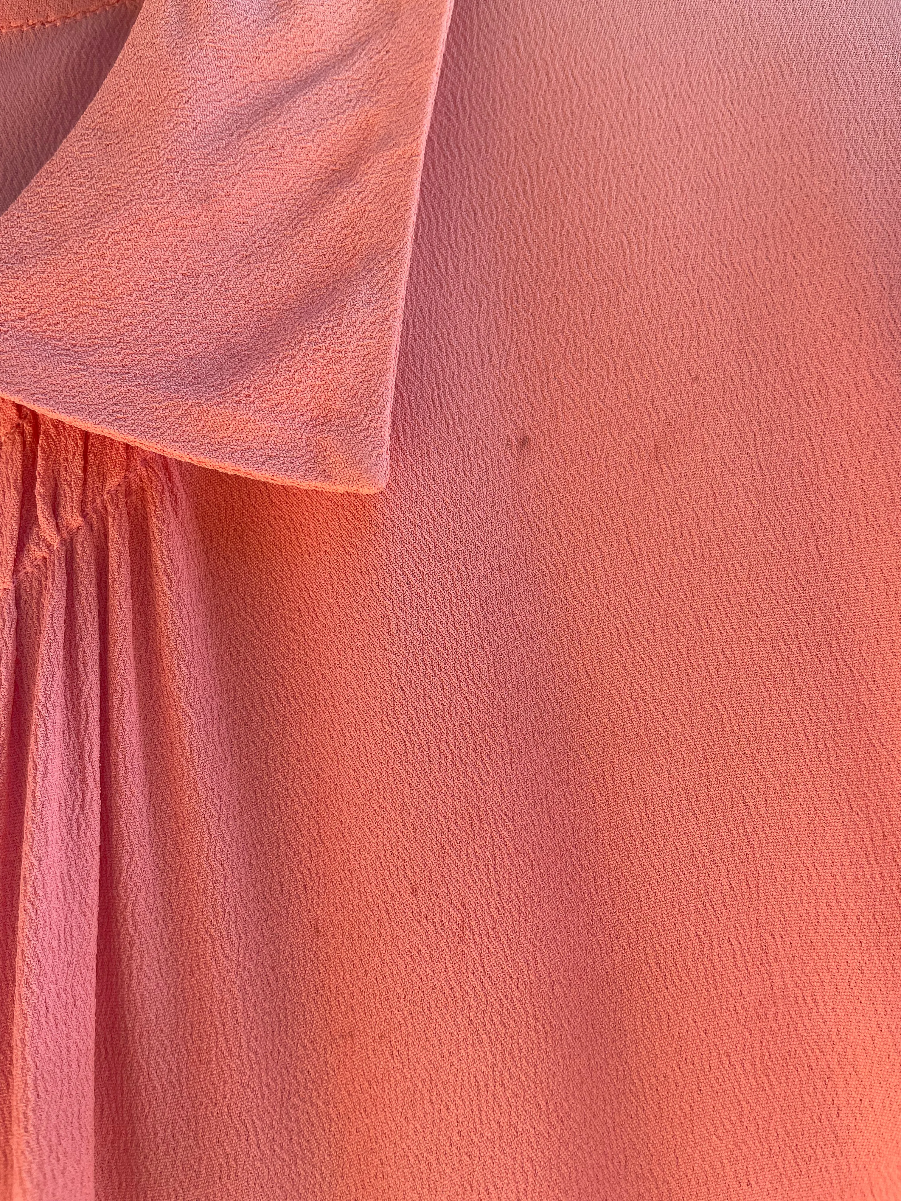 1930s Bubble Gum Pink Wool Embroidered Flower Basket Rayon Crepe Balloon Sleeve Dress