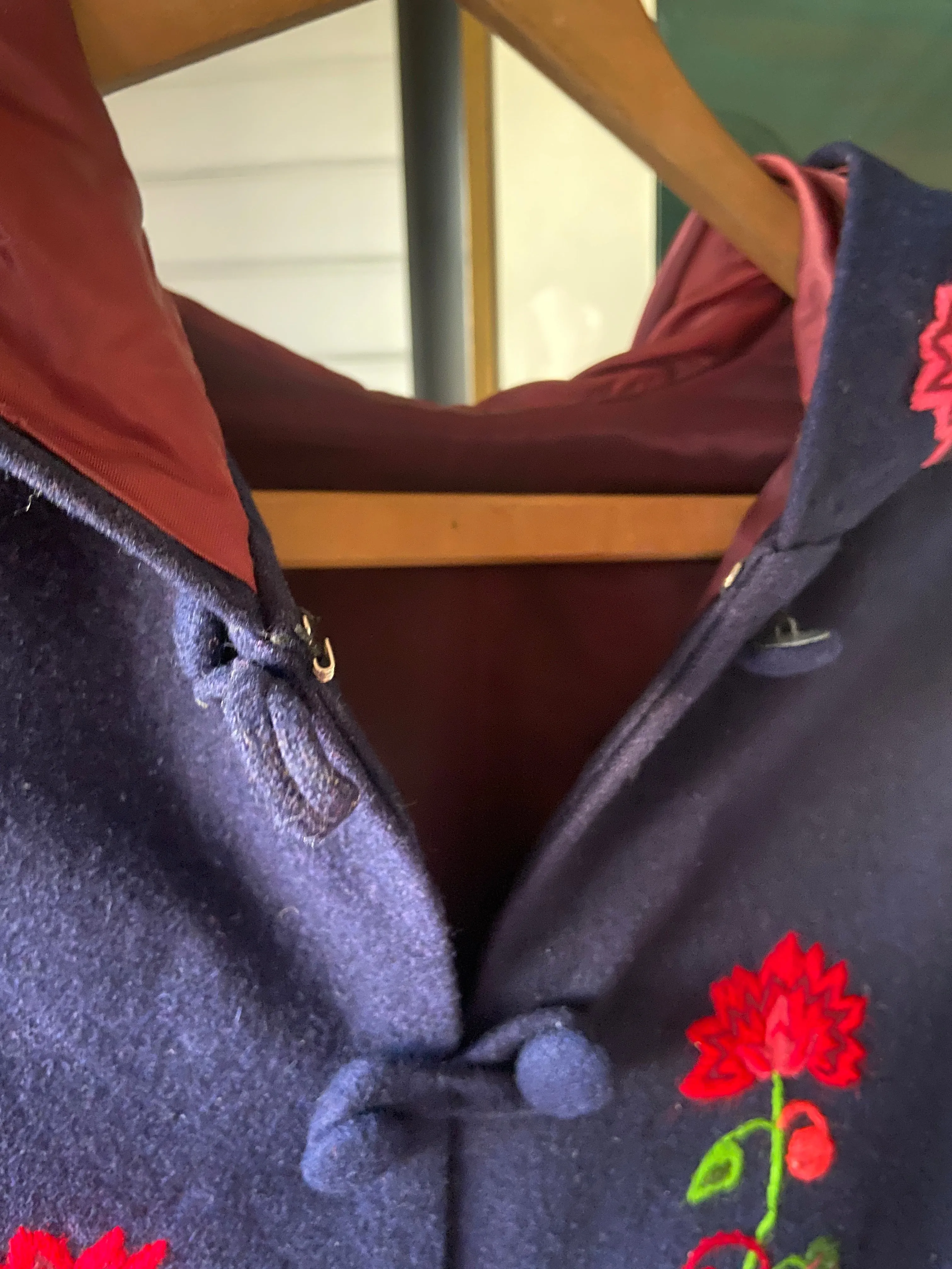 1940s Embroidered Hooded Wool Cape