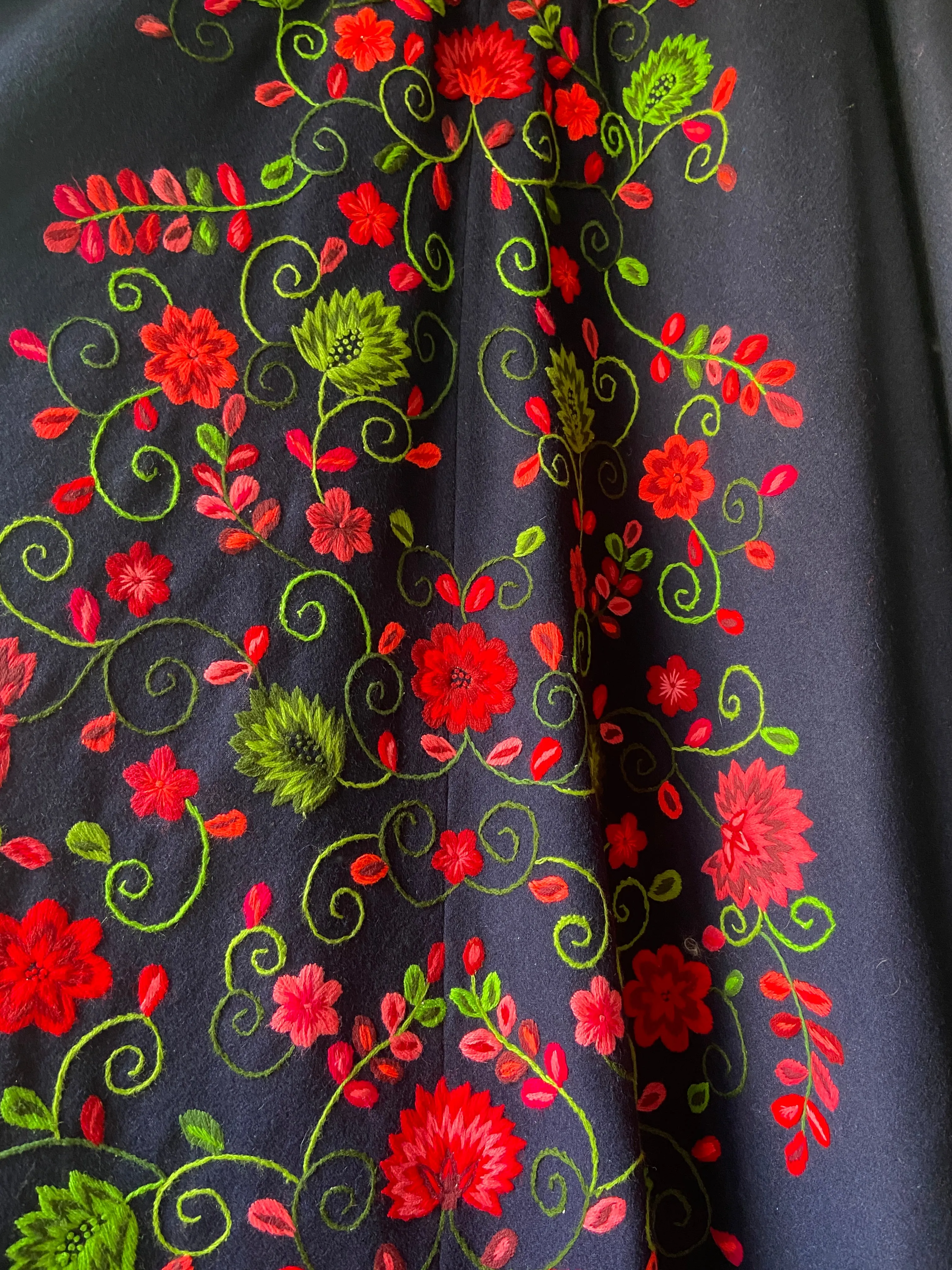 1940s Embroidered Hooded Wool Cape
