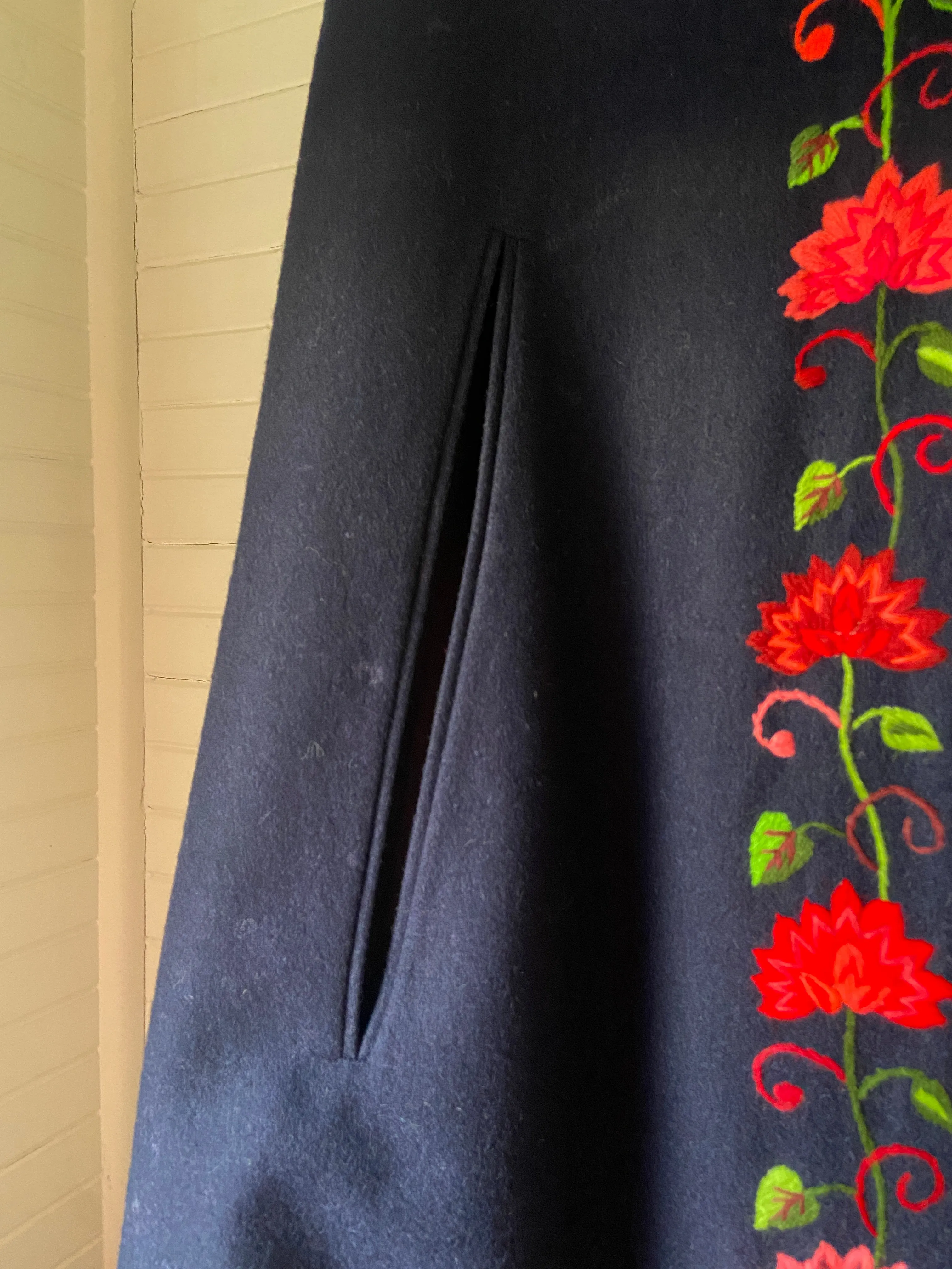 1940s Embroidered Hooded Wool Cape