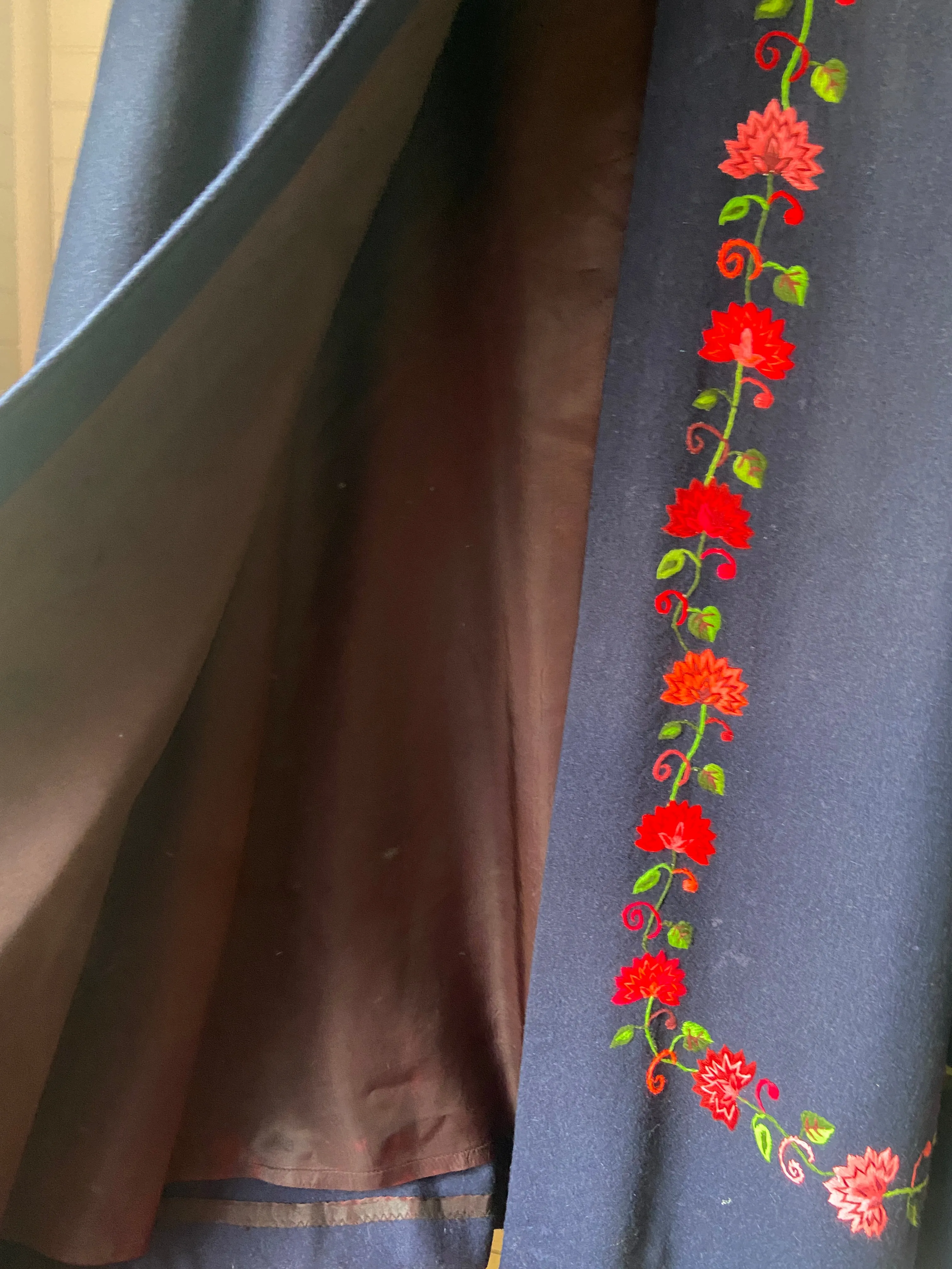 1940s Embroidered Hooded Wool Cape