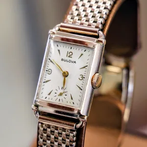 1943 BULOVA Watch Fancy Tank Case & Lugs Cal. 7AP U.S.A. 14K Rose G.F. Wristwatch