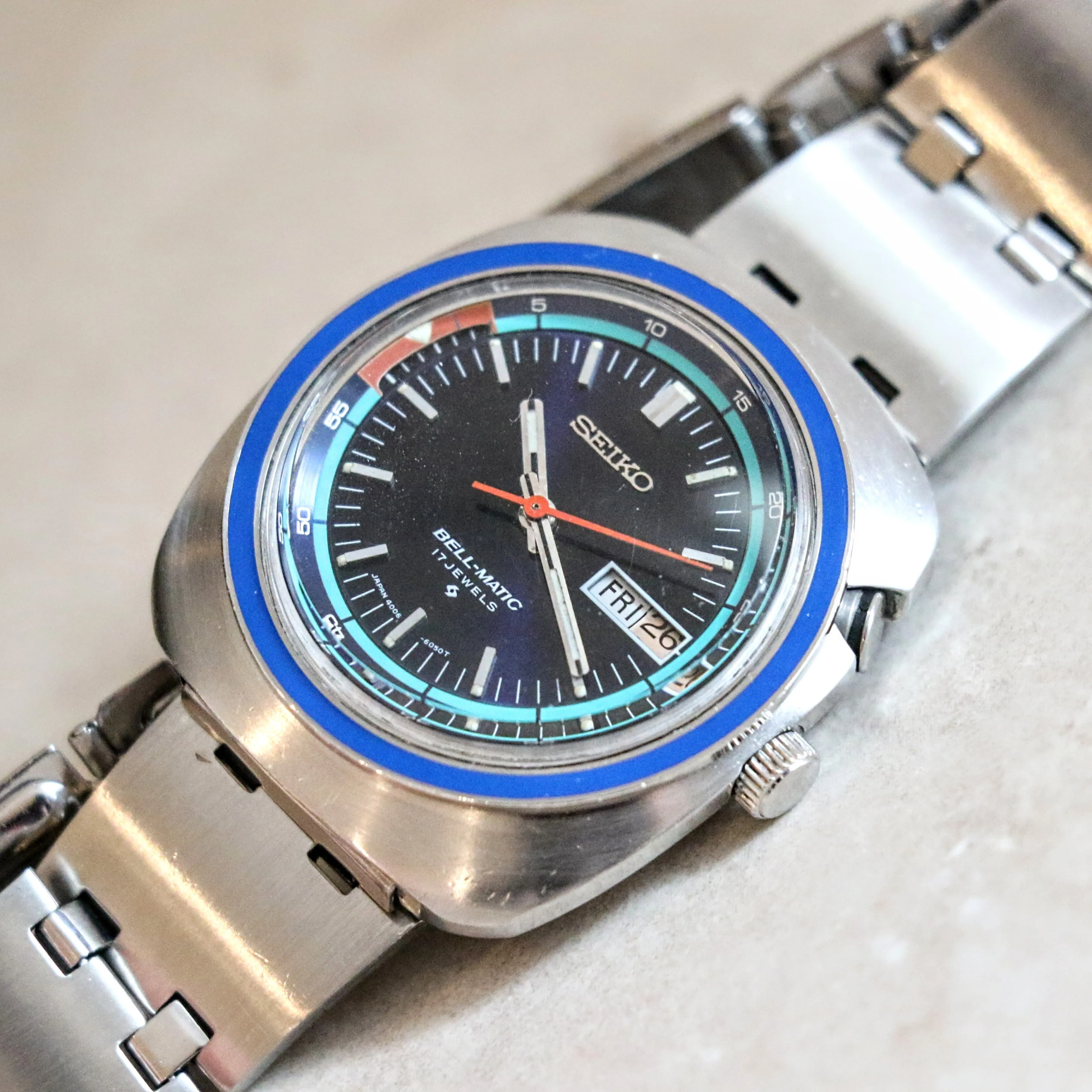 1973 SEIKO BELL-MATIC Watch Ref. 4006-6027 Automatic Alarm Wristwatch Day/Date Indicator