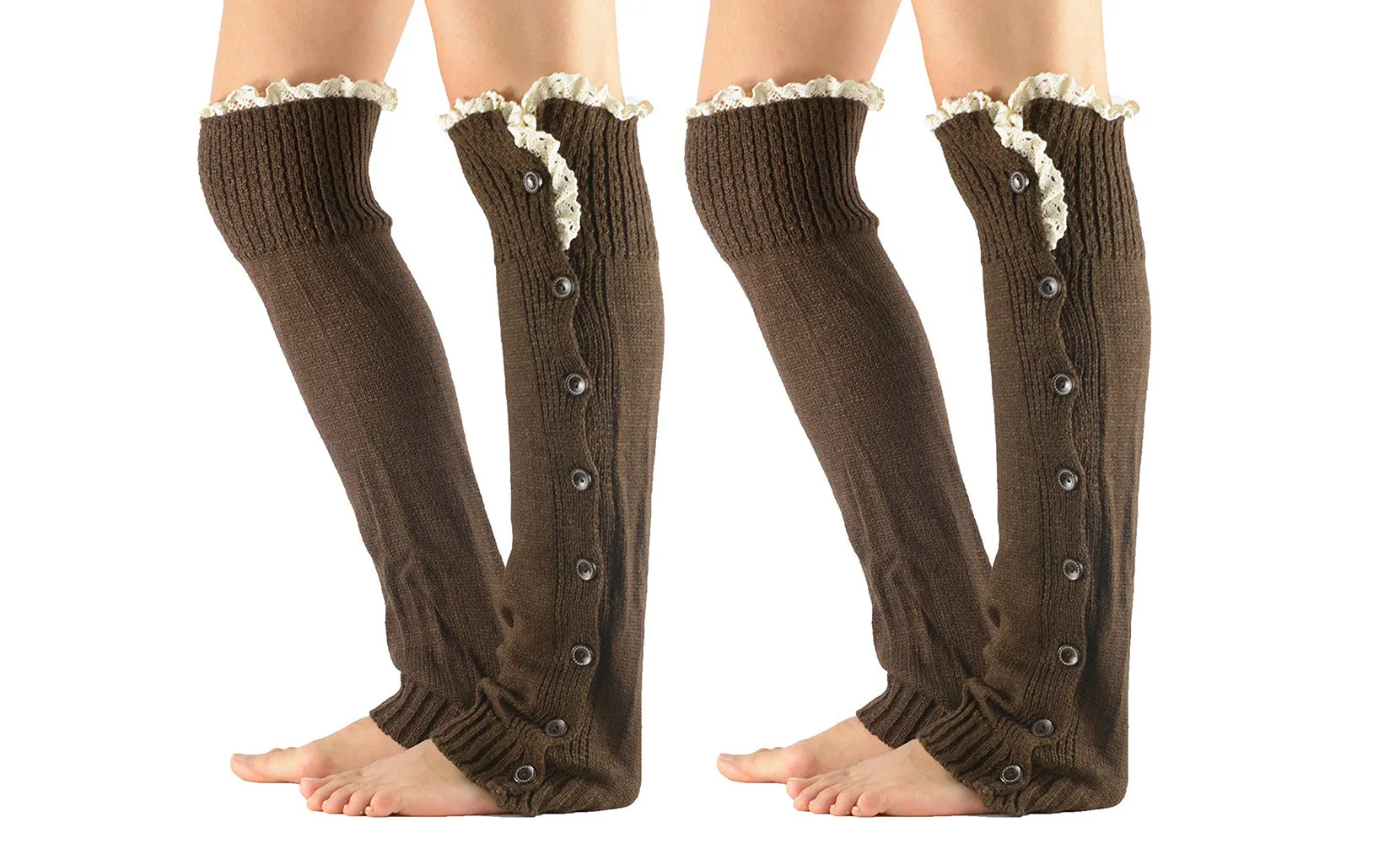 2-Pairs: Full-Length Buttoned Leg Warmer set