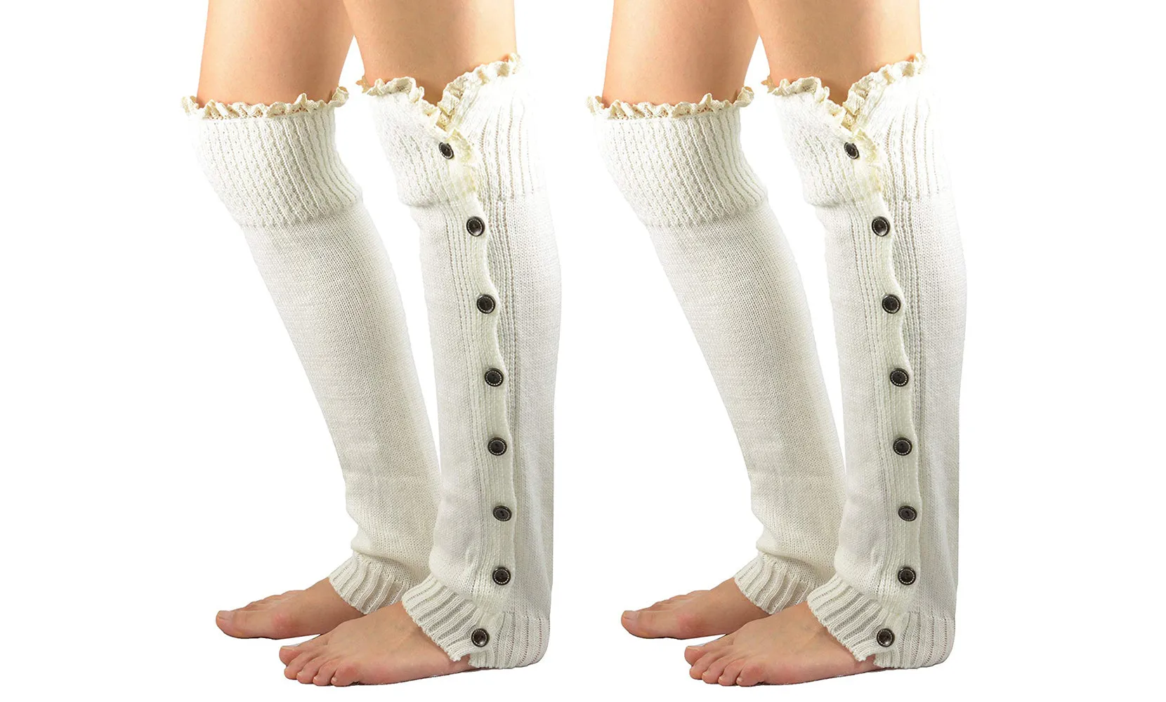2-Pairs: Full-Length Buttoned Leg Warmer set