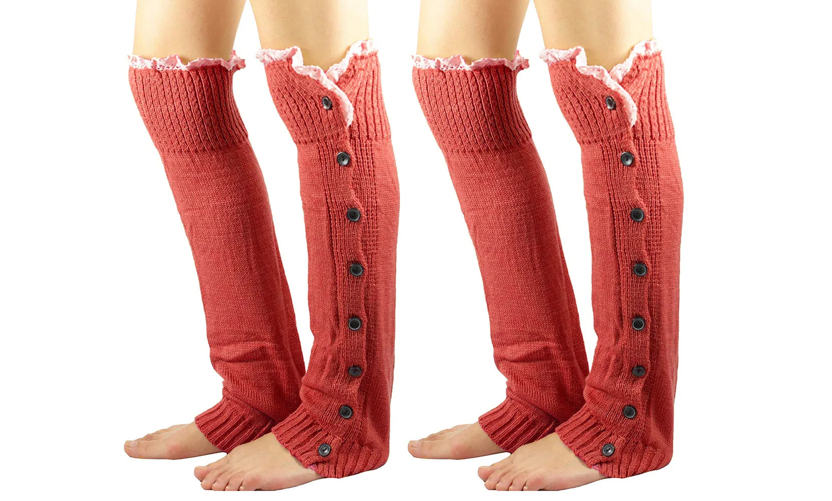 2-Pairs: Full-Length Buttoned Leg Warmer set