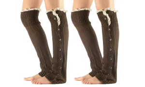 2-Pairs: Full-Length Buttoned Leg Warmer set