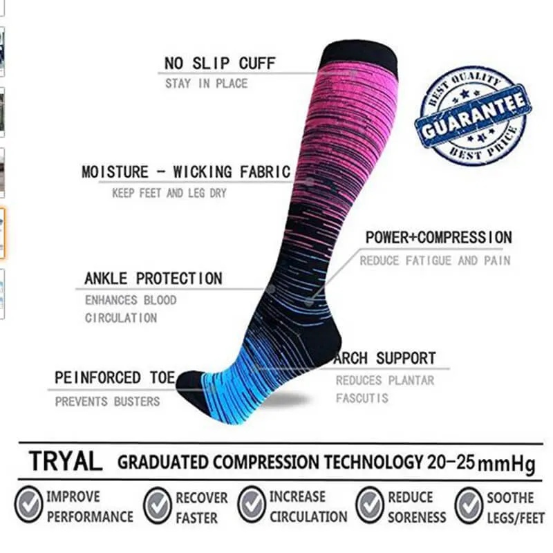 2-Pairs Striped Compression Socks 20-25 mmHG For Man and Woman | ACTINPUT