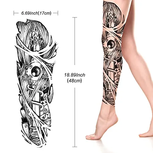 2 Sheets Temporary Tattoo Sticker-Waterproof Cool Arm Leg Back Body Sleeve Fake Tatoo For Women Men Adult Kids Long Lasting Temp Tatoos With Realistic Geometric Army Warrior Soldier Sword Pattern For Halloween Party Masquerade