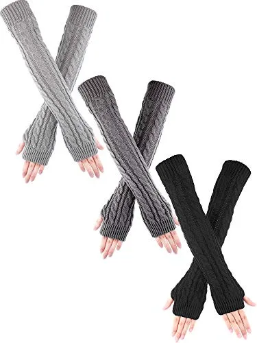 3 Pairs Knit Fingerless Gloves with Thumb Hole