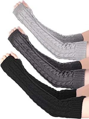 3 Pairs Knit Fingerless Gloves with Thumb Hole