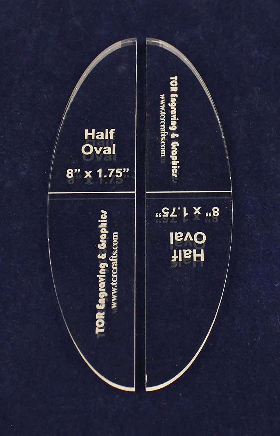 3.5" x 8" Oval (cut in half)-1/4 " Clear Acrylic -Sew/Craft/Quilt/Template