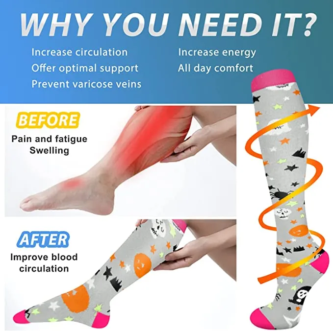 4-Pairs Halloween Design Compression Socks 20-30 mmHg for Man and Woman | ACTINPUT