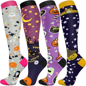 4-Pairs Halloween Design Compression Socks 20-30 mmHg for Man and Woman | ACTINPUT