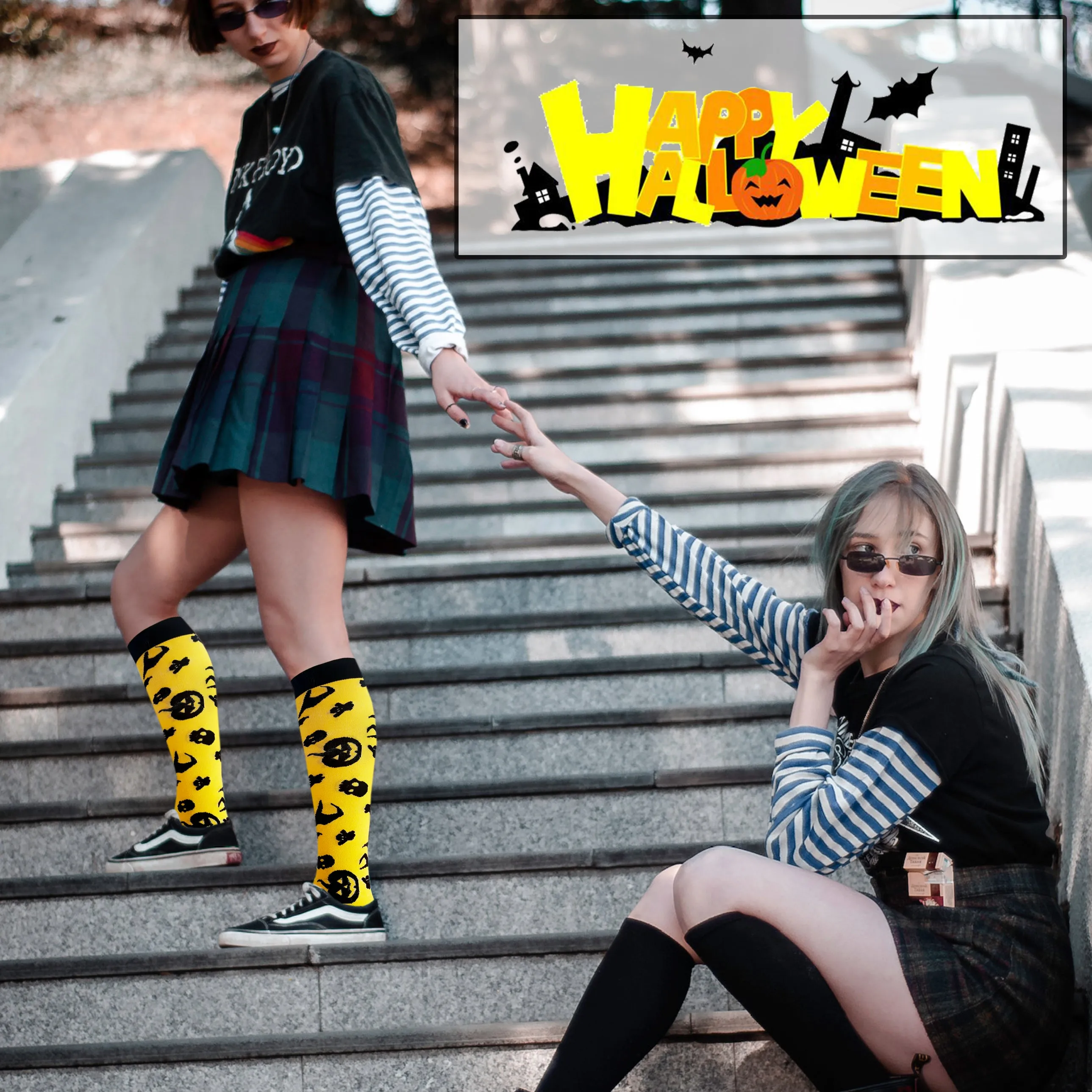 4-Pairs Halloween Stylish Compression Socks 20-30 mmHg for Man and Woman | ACTINPUT