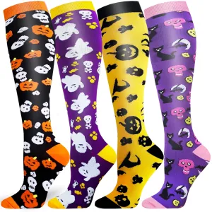 4-Pairs Halloween Stylish Compression Socks 20-30 mmHg for Man and Woman | ACTINPUT