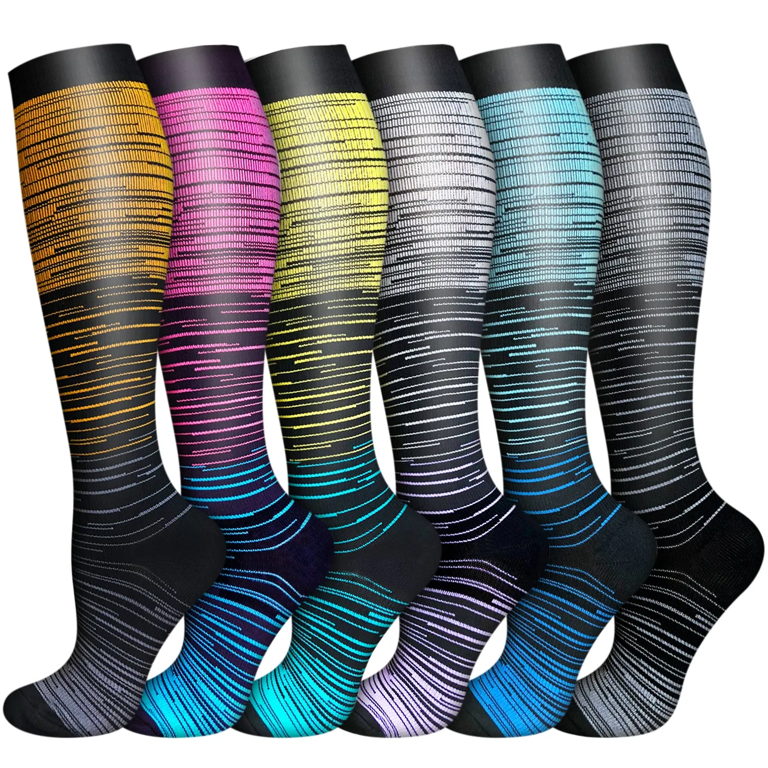 6-Pairs Gradient Change Compression Socks 20-30 mmHg for Man and Woman | ACTINPUT