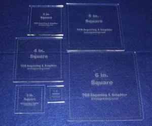 6 Piece Set Square Templates. 1, 2, 3, 4, 5, 6 Inches - Clear 1/4"