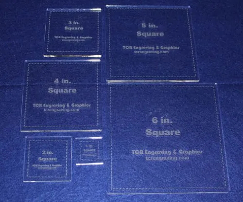 6 Piece Set Square Templates. 1, 2, 3, 4, 5, 6 Inches - Clear 1/4"