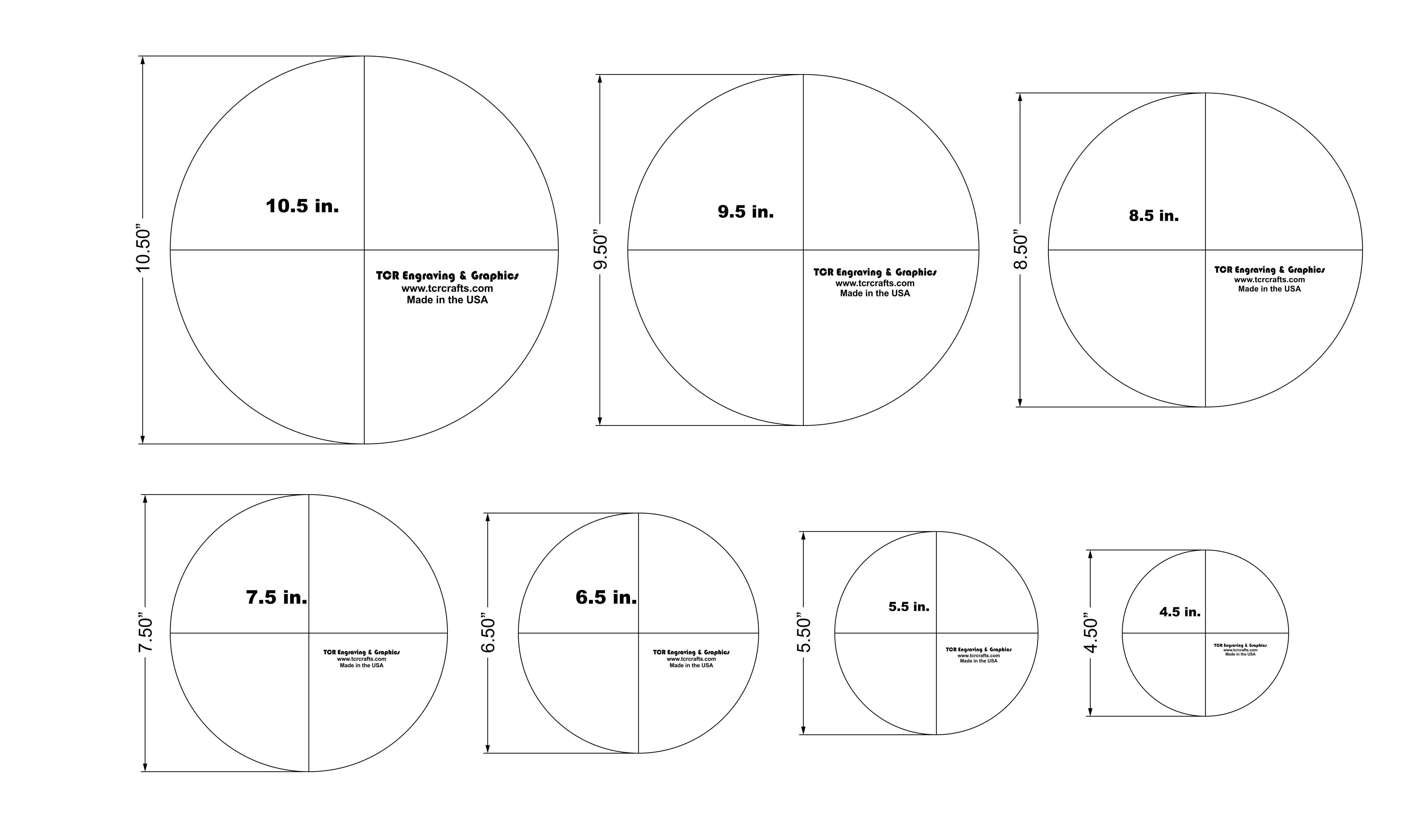 7 Piece Circle Set - No Seam 4.5 - 10.5 Inches - 1/4 Inch Thick - Long Arm