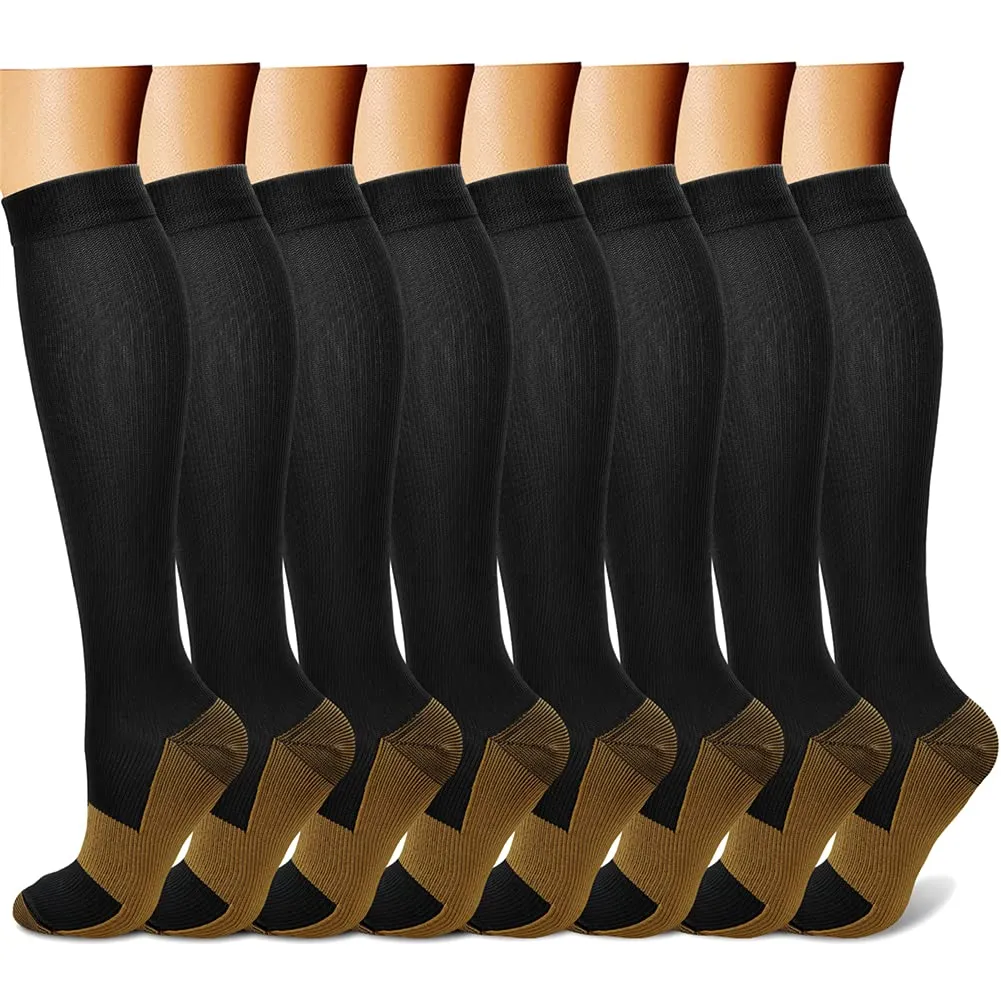 8-Pairs Black Copper Compression Socks For Men & Women (15-20mmHG) | Actinput