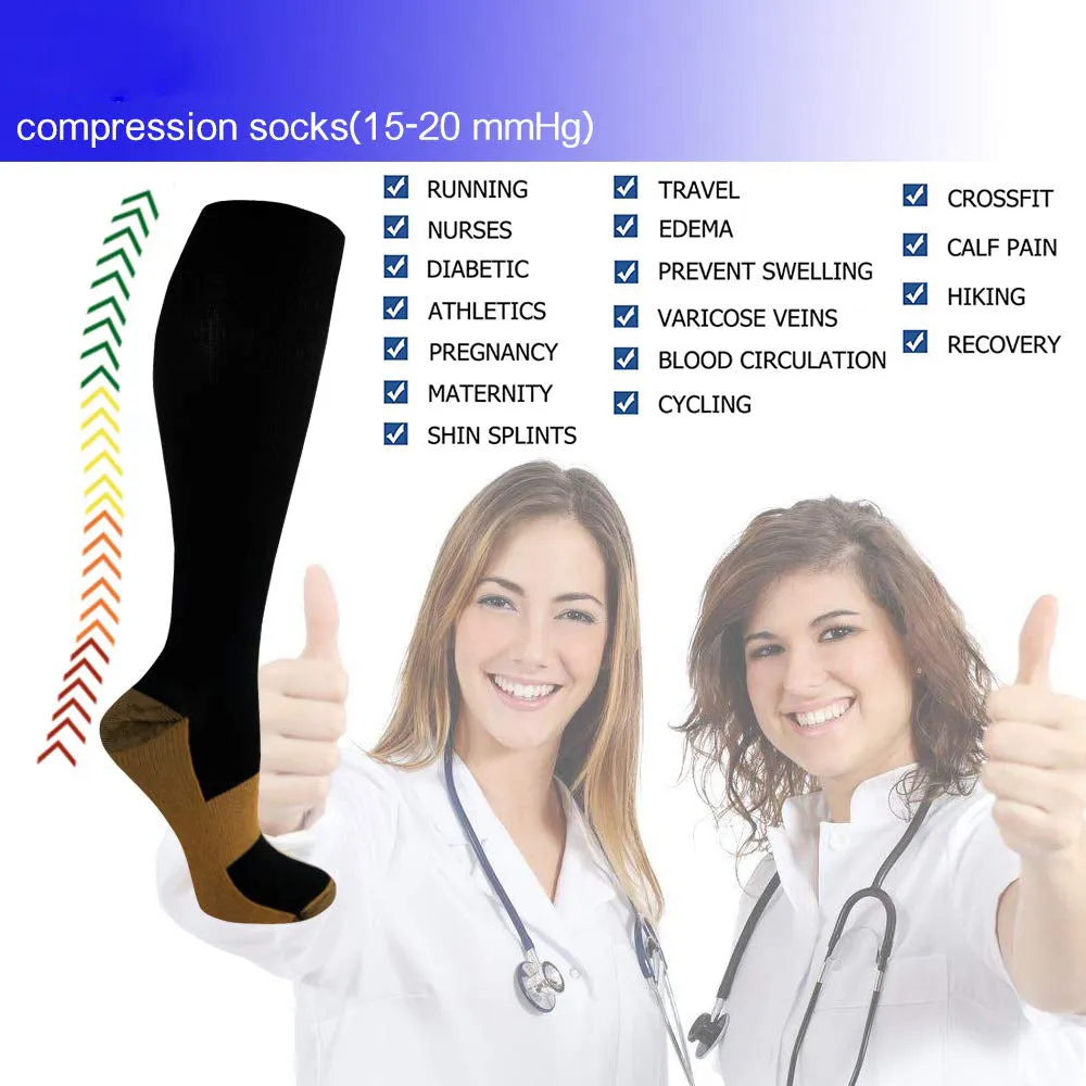 8-Pairs Black Copper Compression Socks For Men & Women (15-20mmHG) | Actinput