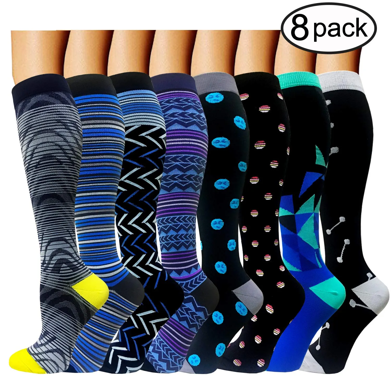 8-Pairs Compression Socks 20-30 mmHG Women & Men | Actinput