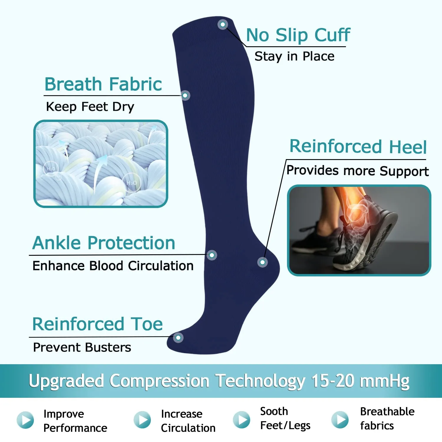 8-Pairs Cool Compression Socks 15-20 MMhg for Man and Woman | ACTINPUT