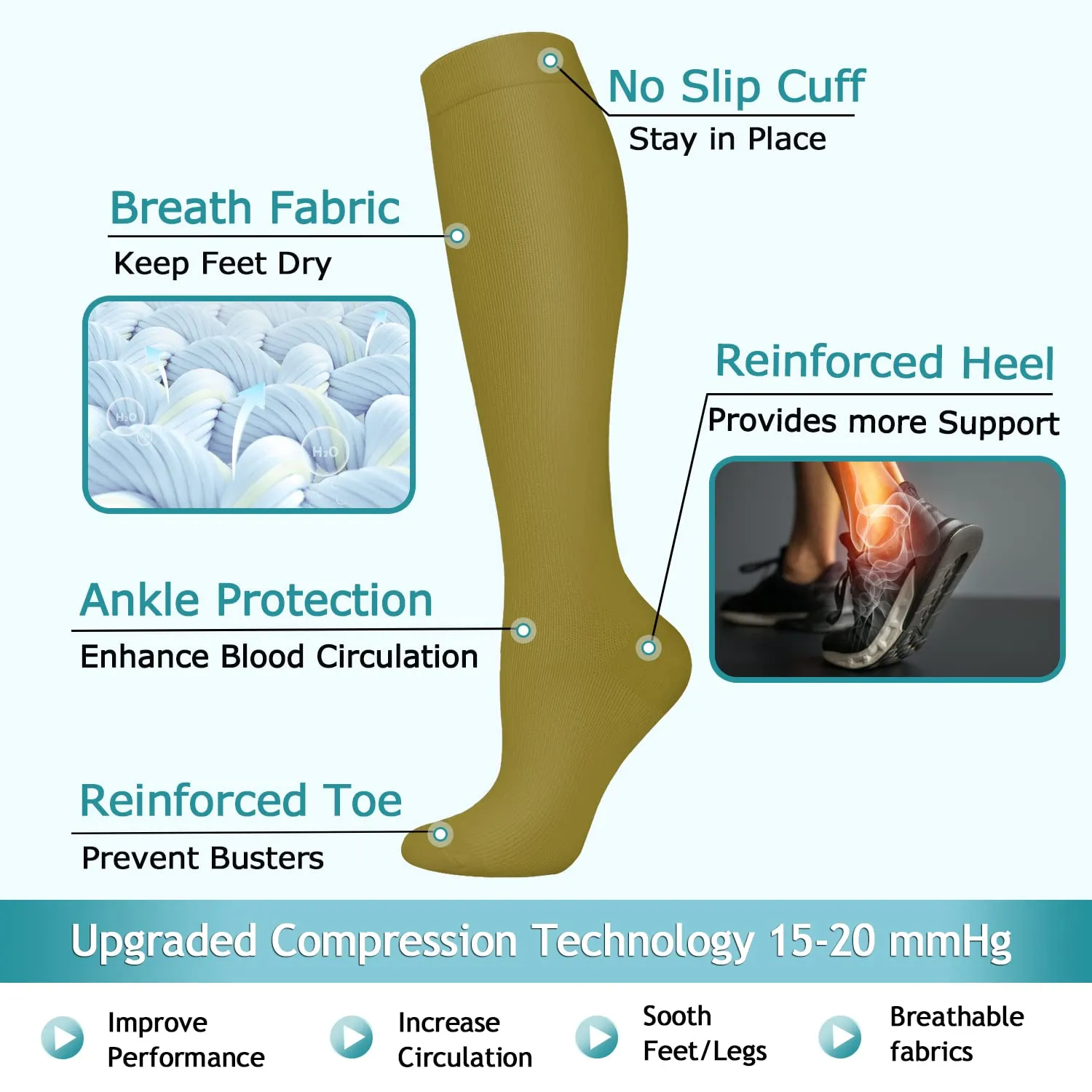 8-Pairs Cool Compression Socks 15-20 MMhg for Man and Woman | ACTINPUT