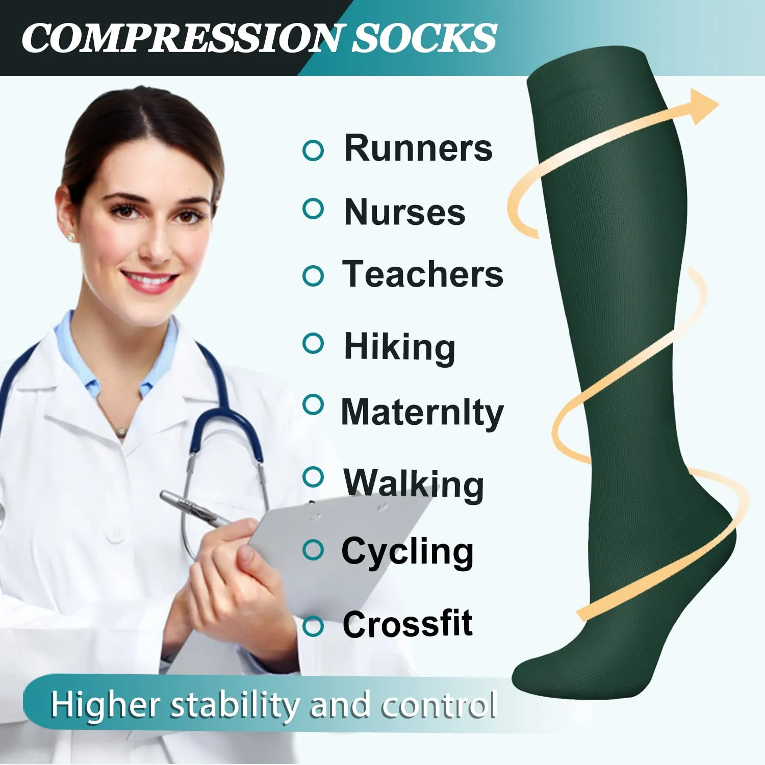 8-Pairs Cool Compression Socks 15-20 MMhg for Man and Woman | ACTINPUT