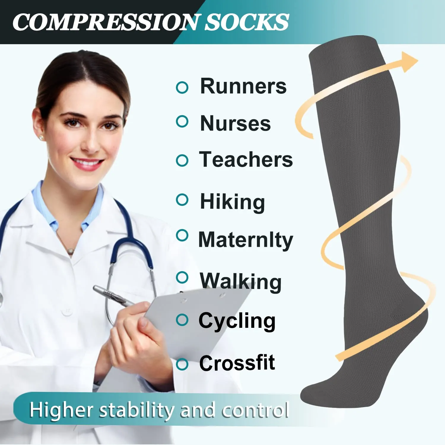 8-Pairs Cool Compression Socks 15-20 MMhg for Man and Woman | ACTINPUT