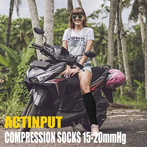 8-Pairs Knee-Length Black/Nude Compression Socks （15-20 mmHG）I ACTINPUT
