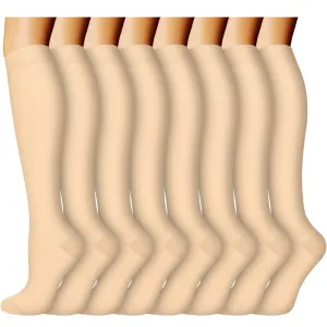 8-Pairs Knee-Length Nude Compression Socks（15-20 mmHG）I ACTINPUT