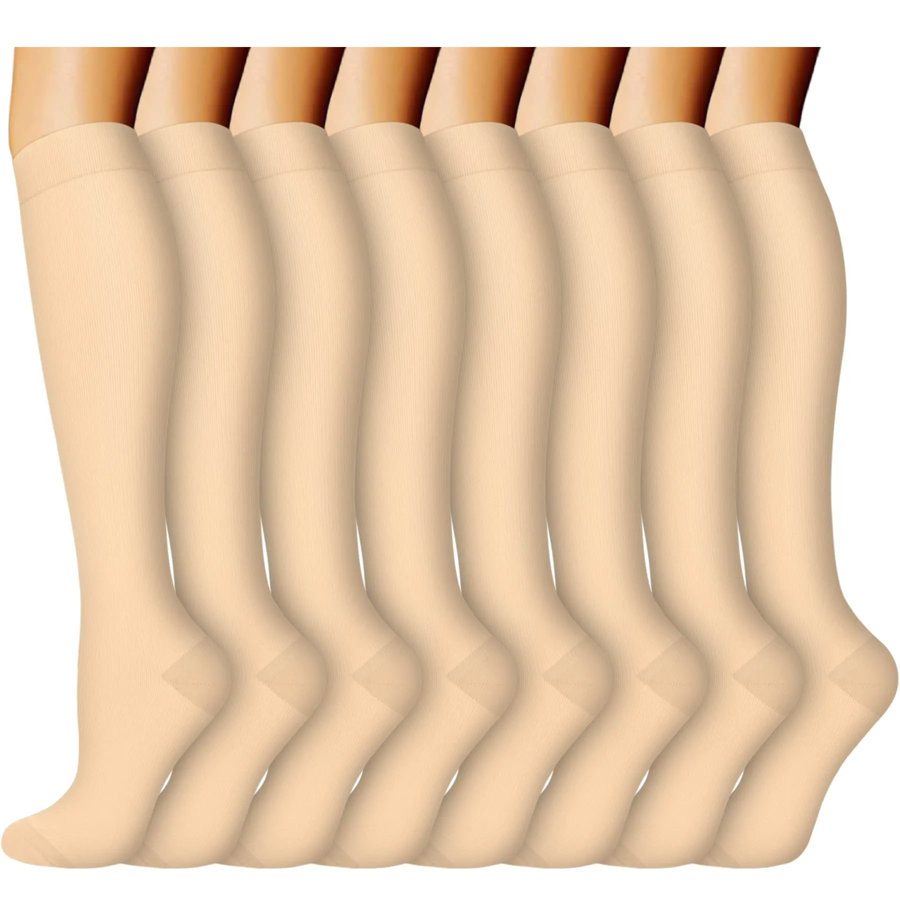 8-Pairs Knee-Length Nude Compression Socks（15-20 mmHG）I ACTINPUT
