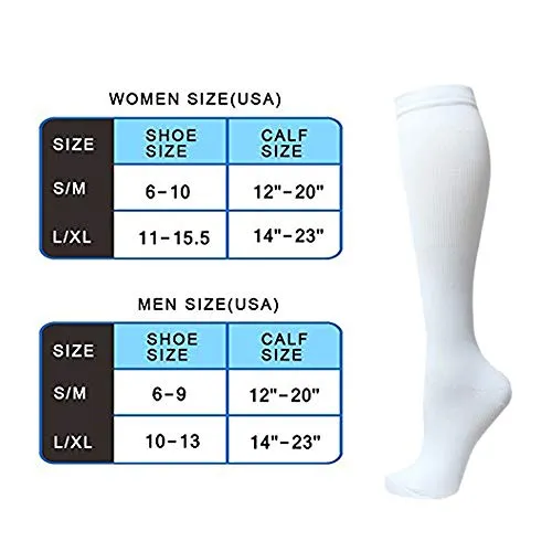 8-Pairs Knee-Length White Compression Socks（15-20 mmHG）I ACTINPUT