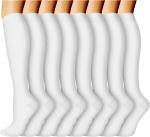 8-Pairs Knee-Length White Compression Socks（15-20 mmHG）I ACTINPUT