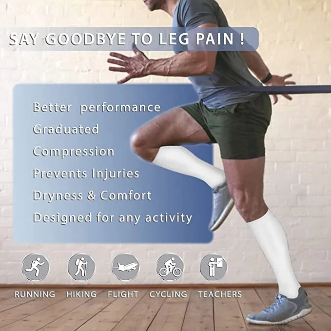 8-Pairs White Copper Compression Socks For Men & Women (15-20mmHG) | Actinput