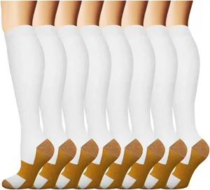8-Pairs White Copper Compression Socks For Men & Women (15-20mmHG) | Actinput