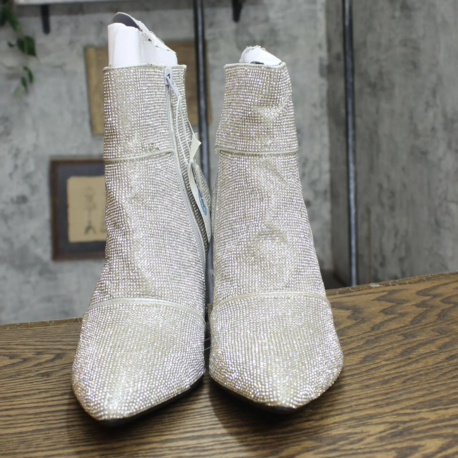 A New Day Womens Cailin Rhinestone Wide Width Ankle Boots Silver Gray 12W