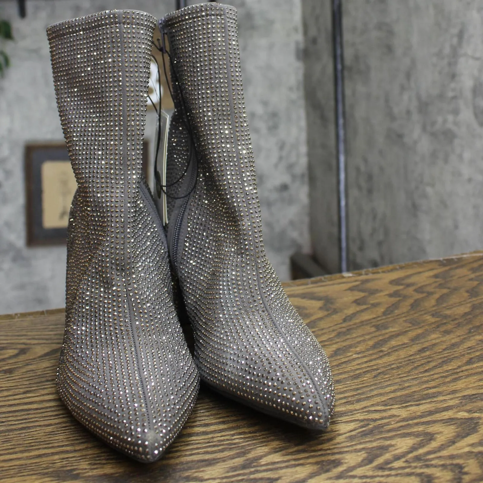 A New Day Womens Cassidy Rhinestone Ankle Boots 91636630 Silver Gray 11M