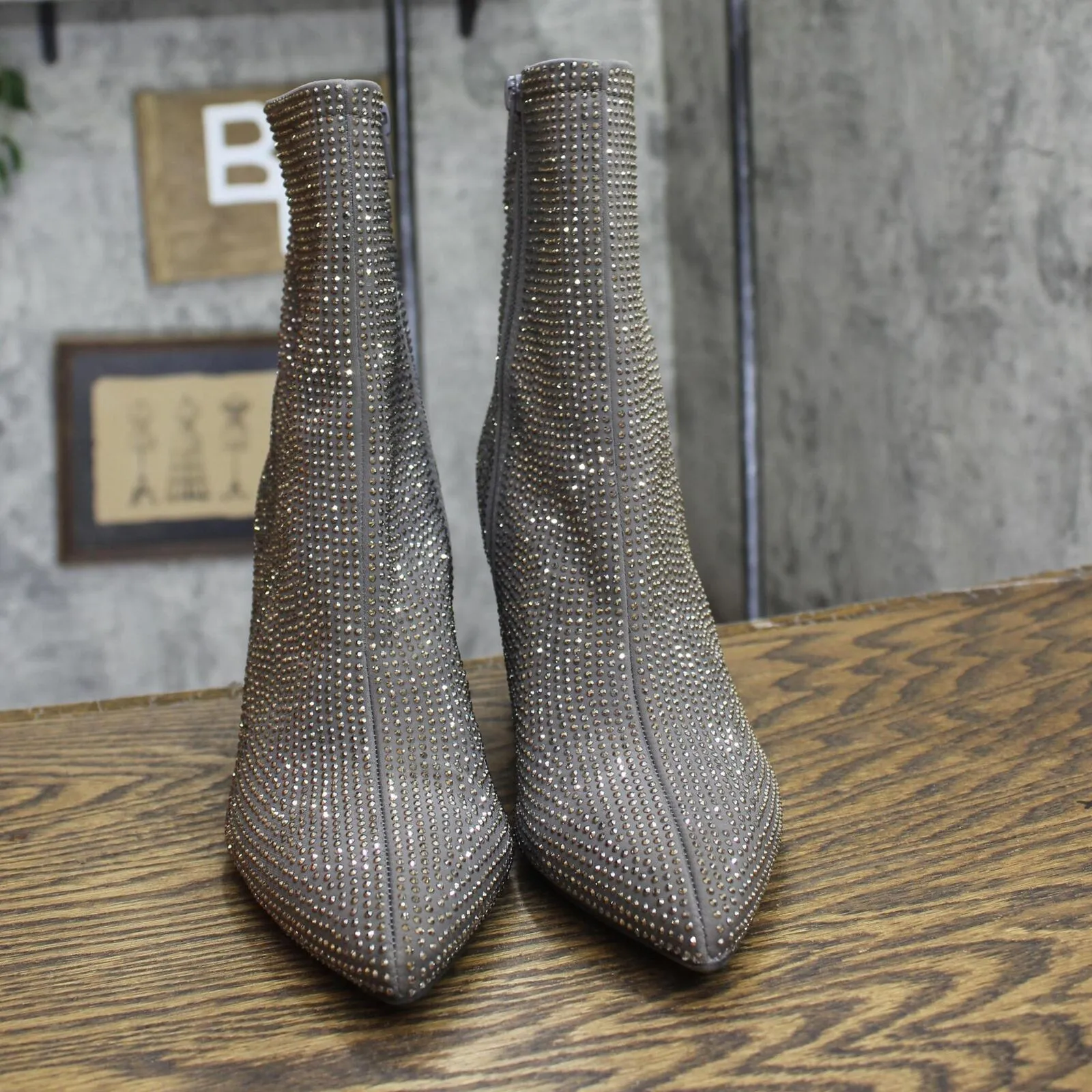 A New Day Womens Cassidy Rhinestone Ankle Boots 91636630 Silver Gray 8.5