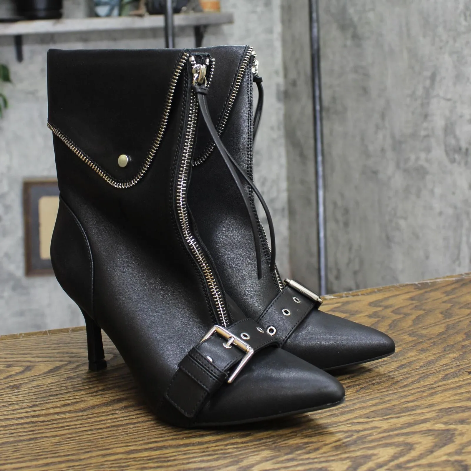 A New Day Womens Mickey Point Toe Moto Ankle Boots 90974111 Black 8.5M