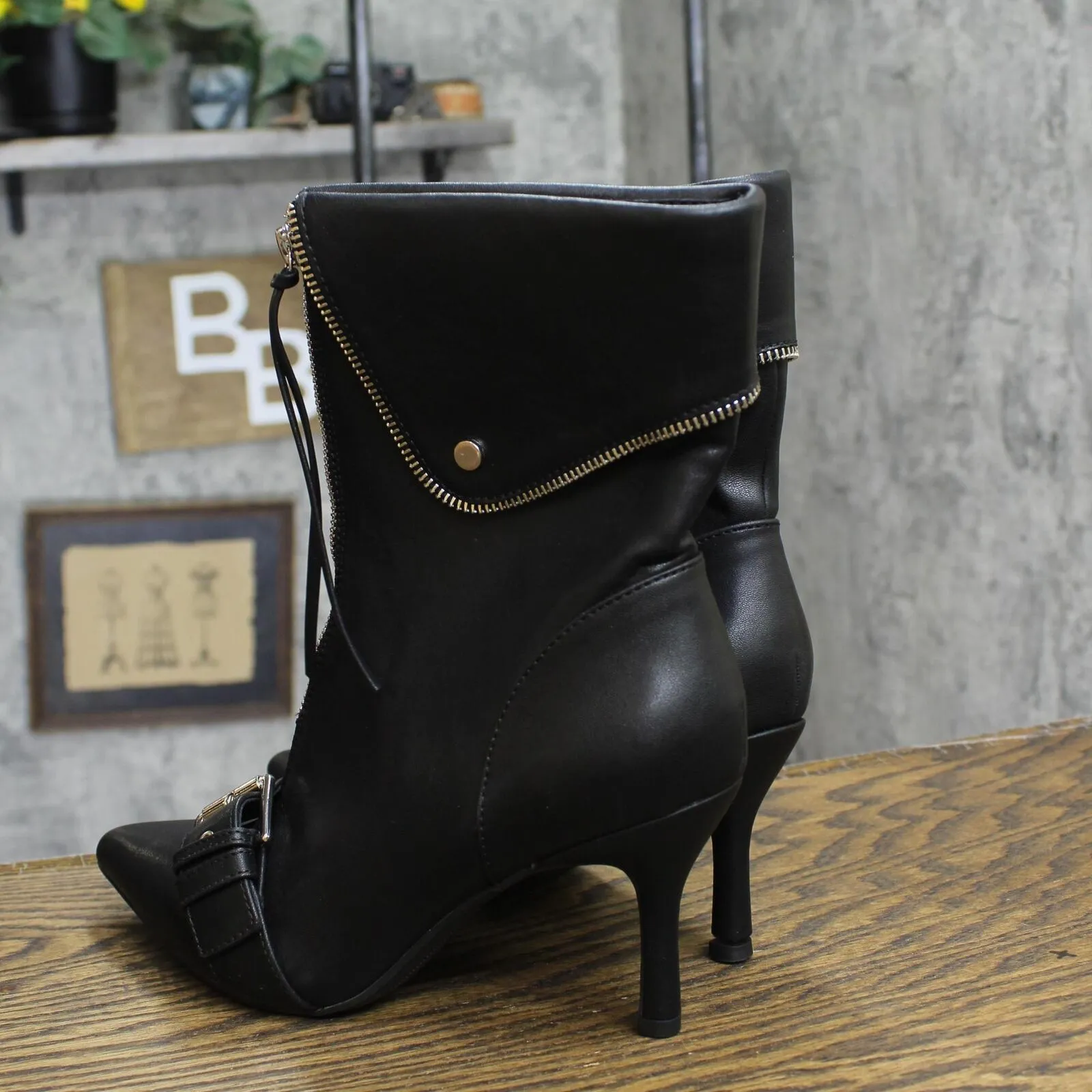 A New Day Womens Mickey Point Toe Moto Ankle Boots 90974111 Black 8.5M
