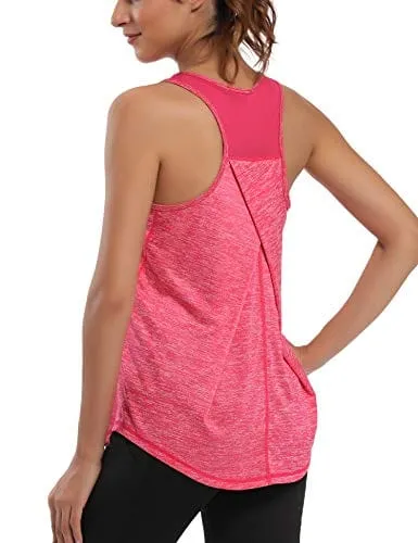 Aeuui Workout Tops for Women Mesh Racerback Tank Yoga Shirts Gym Clothes Rose Red