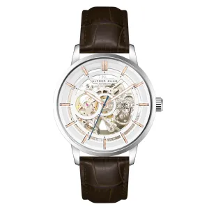 Alfred Sung Automatic III White Skeleton Dial Brown Leather Strap Men's watch