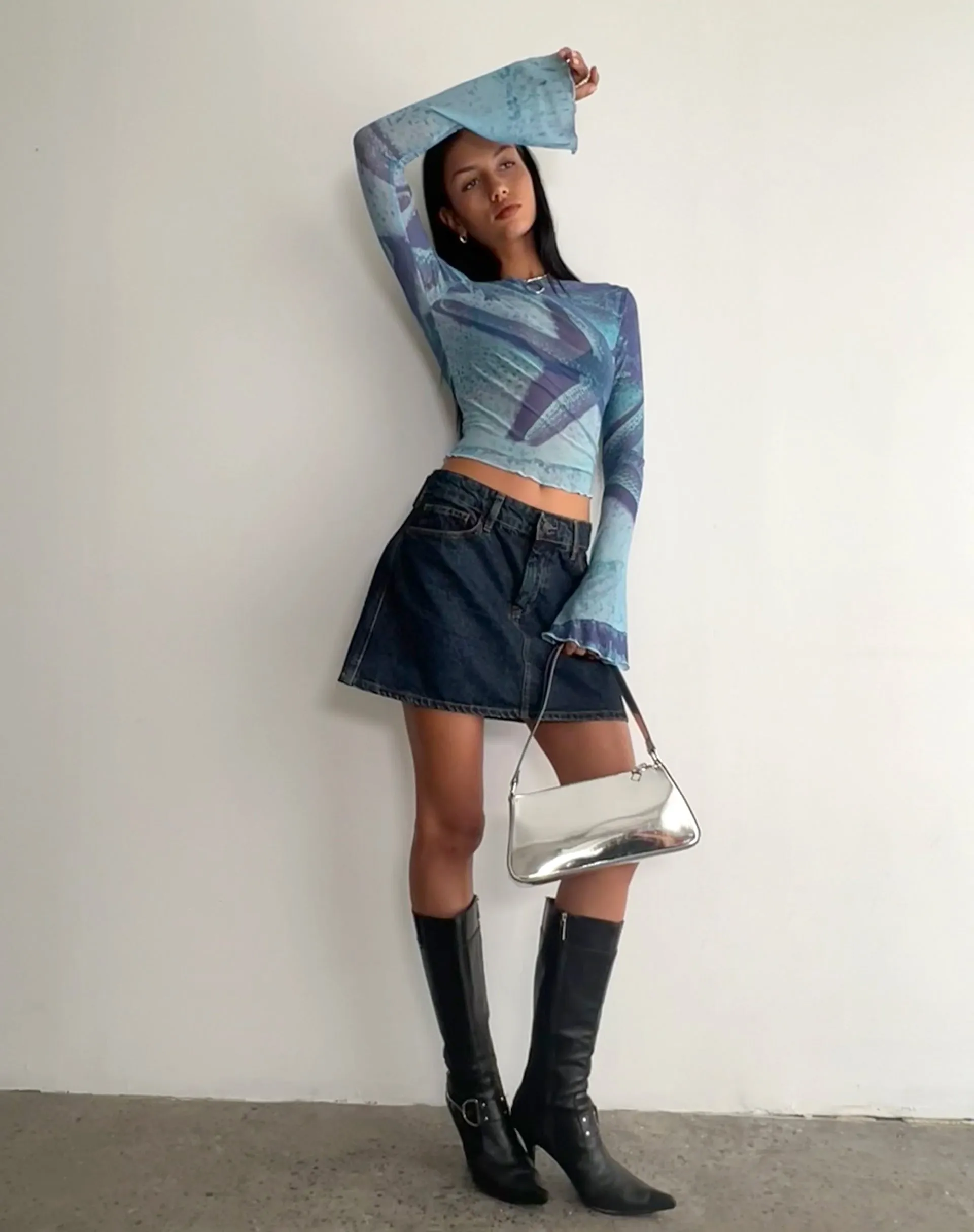 Anchi Mesh Long Sleeve Top in Blue Starfish Photoprint