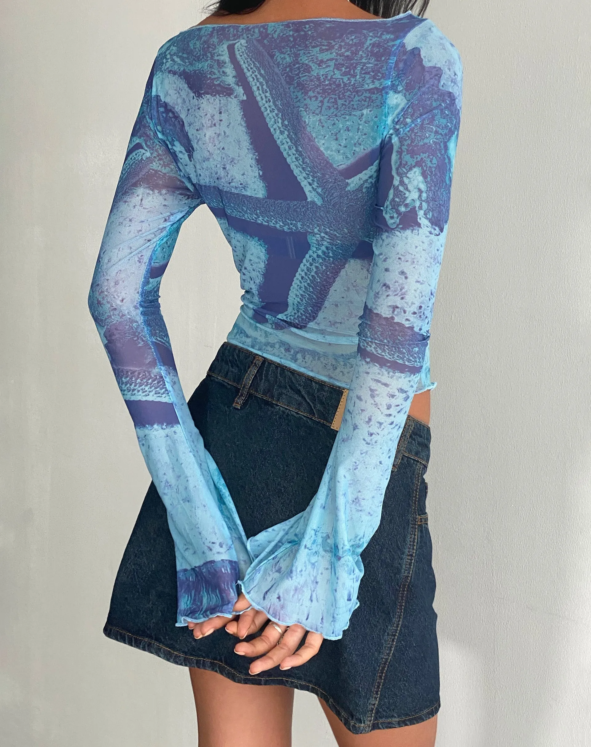 Anchi Mesh Long Sleeve Top in Blue Starfish Photoprint
