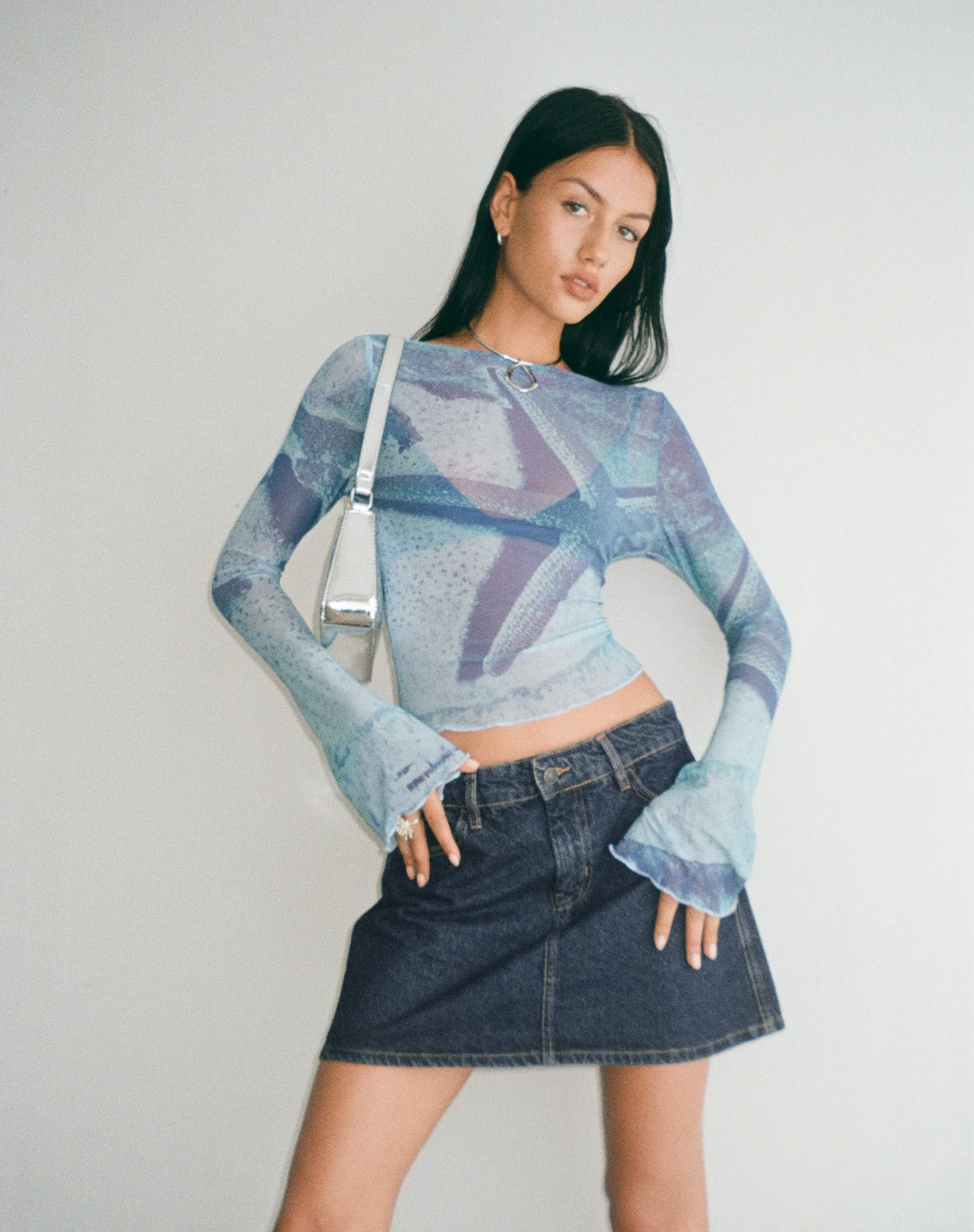 Anchi Mesh Long Sleeve Top in Blue Starfish Photoprint