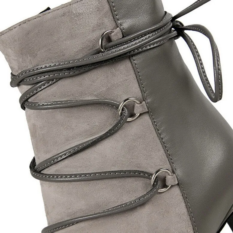Ankle Length Flock Boots Women Pointed Toe High Heel Shoes