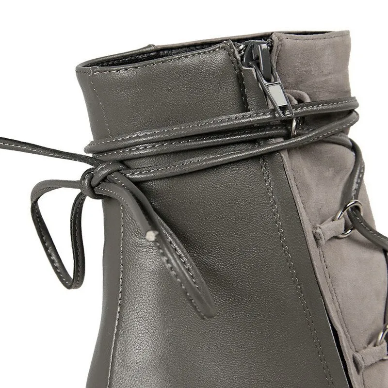Ankle Length Flock Boots Women Pointed Toe High Heel Shoes